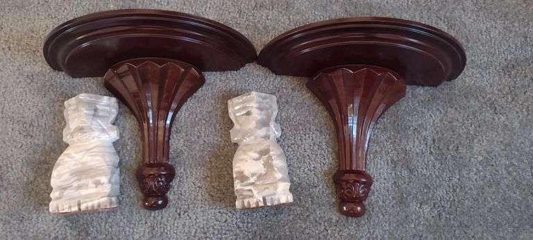 Half Circle Decorative Wall Shelfs, 2 Marble Figurines
