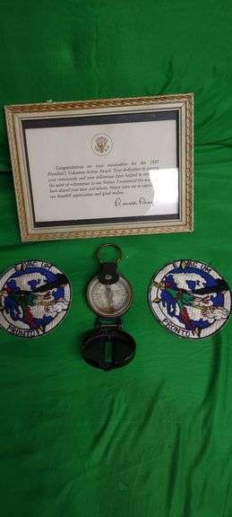 Military Patches, Compass, and Ronald Reagan Memento
