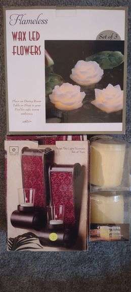 Tea Light Sconces, Wax LED FLowers, 4" Flameless Pillar Candles