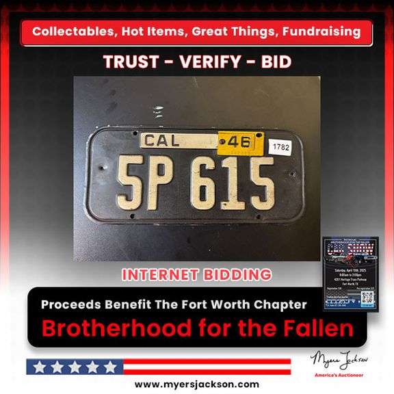 1946 California License Plate 5P 615