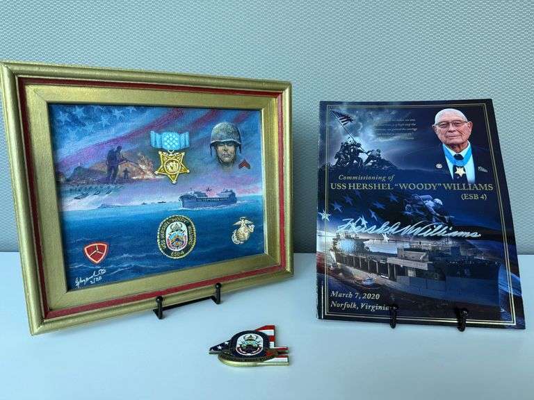 Hand - Painted and Framed USS Hershel “Woody” Williams Artwork
