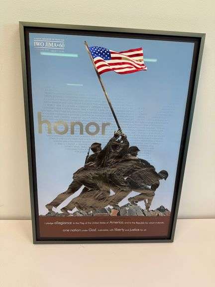 Framed “Iwo Jima +60” Commemorative Artwork Signed by Woody Williams