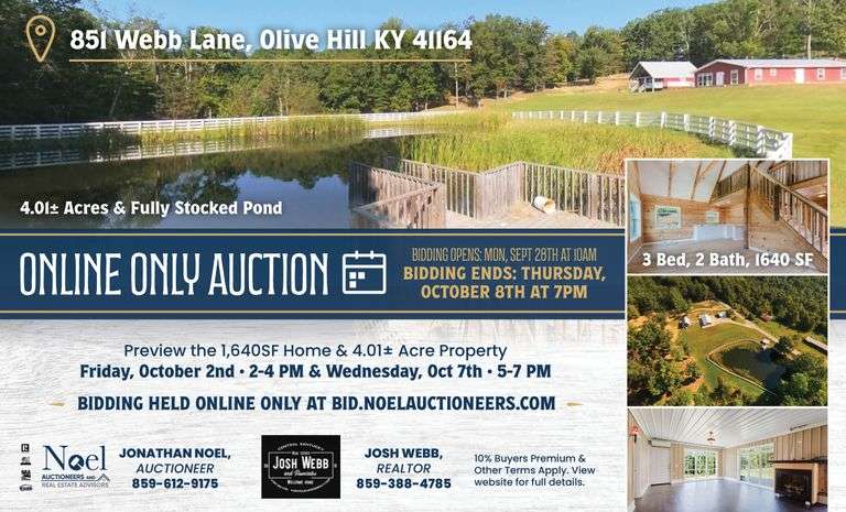 Online Only Real Estate Auction: 851 Webb Lane, Olive Hill KY 41164