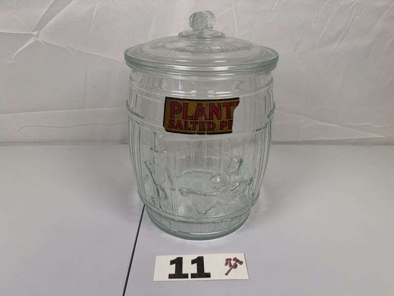 Vintage Planters Peanuts Glass Barrel Jar
