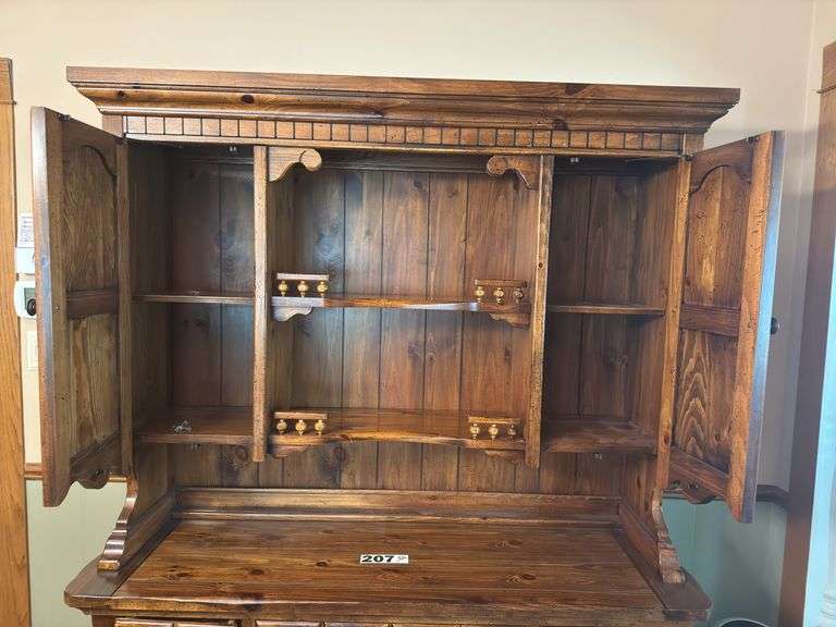 Wood hutch with three drawers and six doors