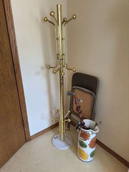 Vintage hall tree, pottery vase cane and more