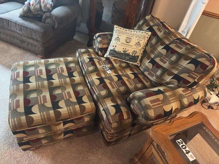 Large accent chair with ottoman and pillow ￼