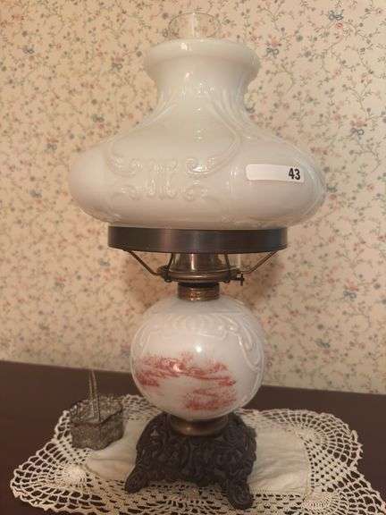 Vintage milk glass oil lamp