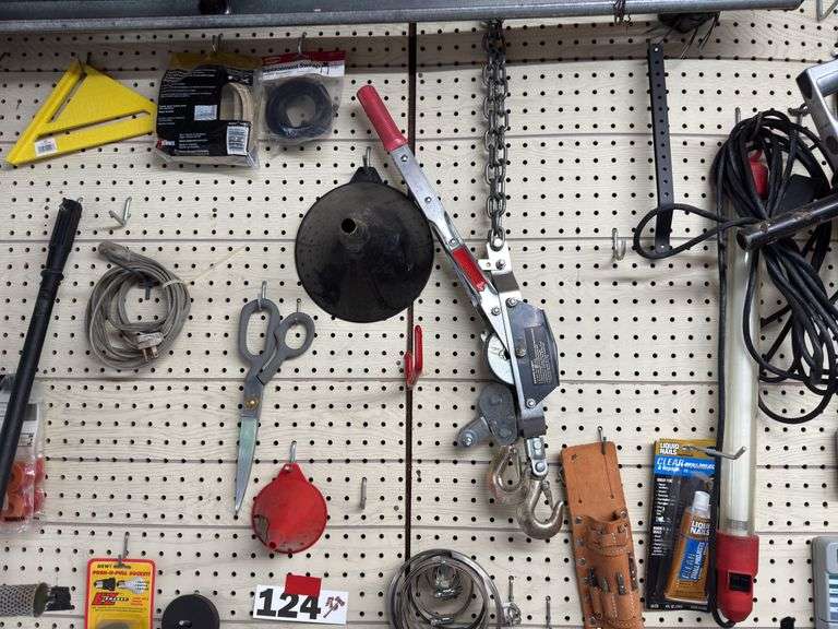 Come A Long, electric drills, pipe, cutter, grommet, tools, and more