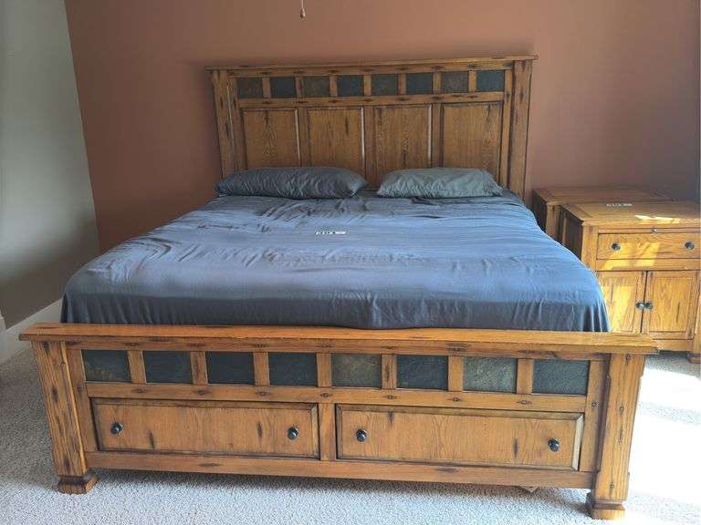 King size bed, including mattress, box, springs, headboard, and footboard ￼