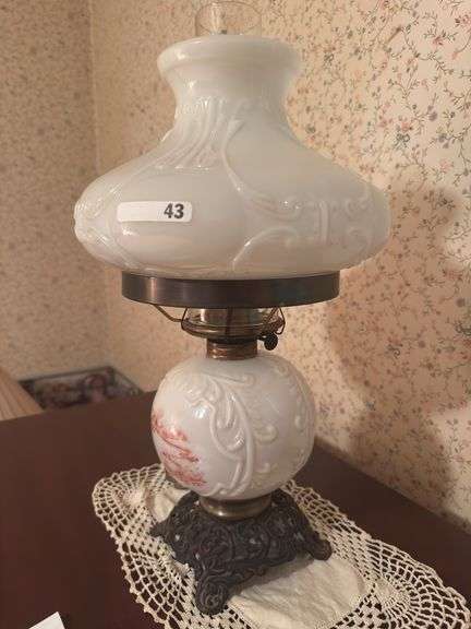 Vintage milk glass oil lamp