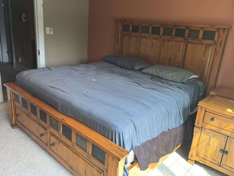 King size bed, including mattress, box, springs, headboard, and footboard ￼