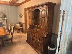 Wood hutch with three drawers and six doors
