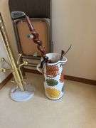 Vintage hall tree, pottery vase cane and more