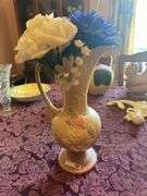 Vintage 1950s Hull vase, authentic milk glass dishes