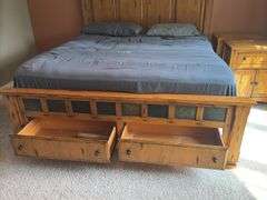 King size bed, including mattress, box, springs, headboard, and footboard ￼