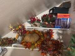 Fall decor, Christmas lights and snowman mugs and bowl