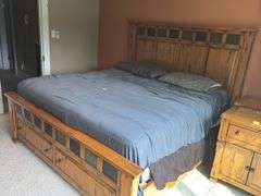 King size bed, including mattress, box, springs, headboard, and footboard ￼