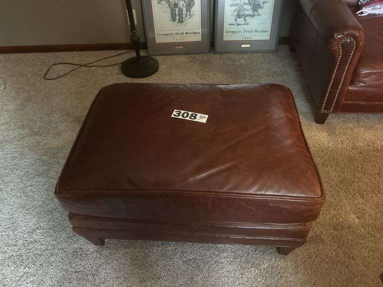 Leather restoration hardware ottoman