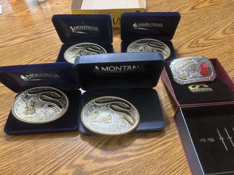 Montana silver Smith-Oregon Trail rodeo belt buckles