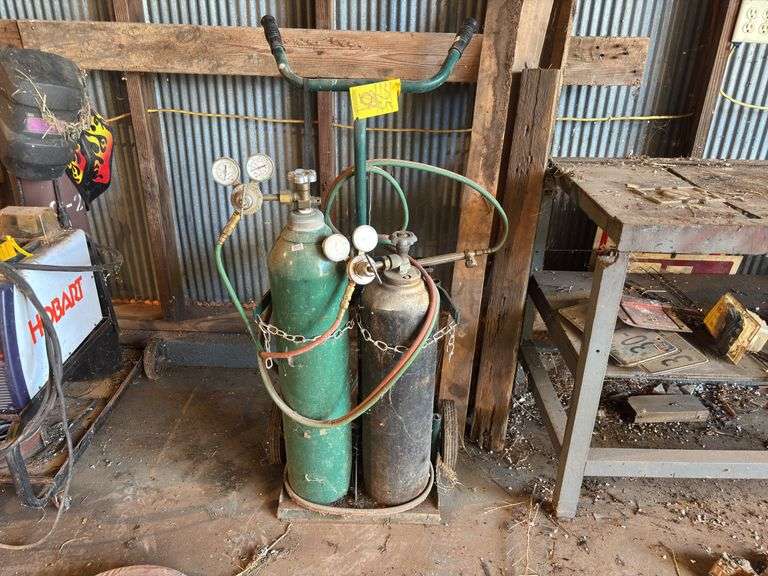 Oxy acetylene tanks on cart