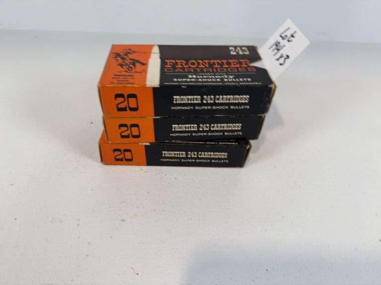 243 Winchester ammunition lot contains two boxes frontier 243 Winchester ammunition. 32 rounds of 75