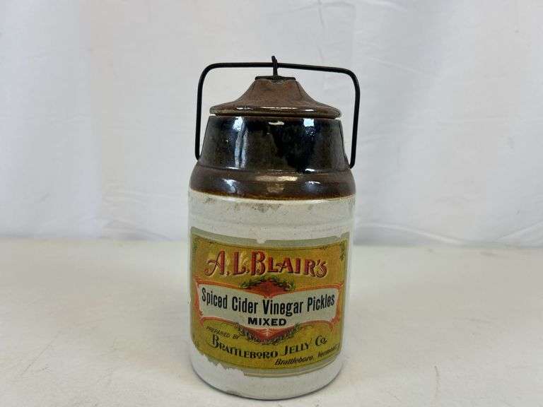 A.L. Blair’s spiced cider vinegar pickles stoneware jar