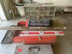 Tool boxes chainsaw levels and drill