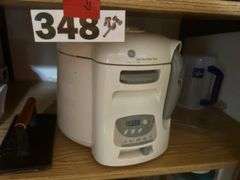Deep fryer, serving trays, knife, sharpener, and more