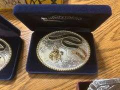 Montana silver Smith-Oregon Trail rodeo belt buckles