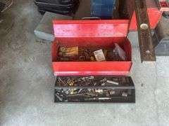 Tool boxes chainsaw levels and drill