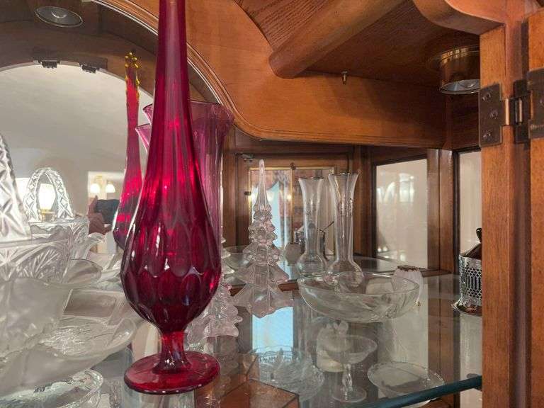 Assortment of crystal dishes, glass, and porcelain decor