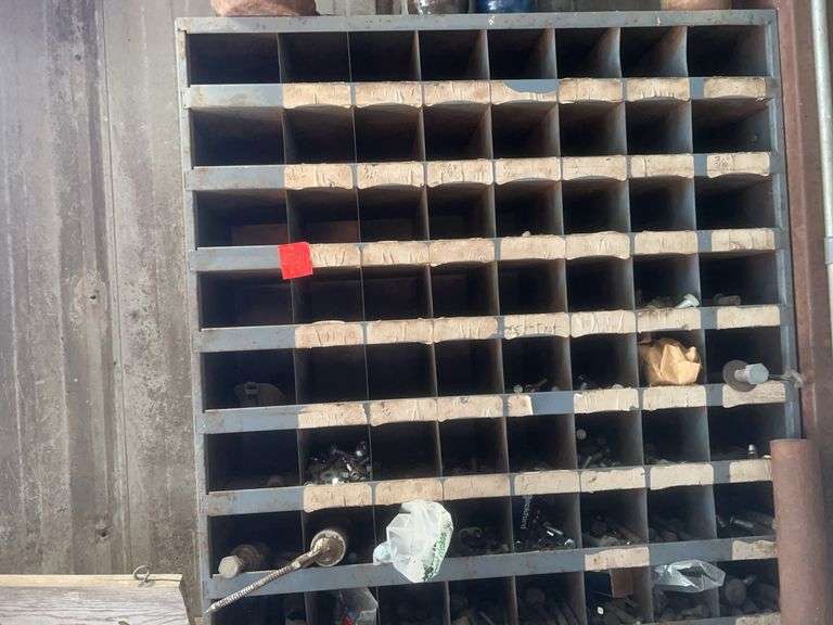 Metal parts bin with hardware