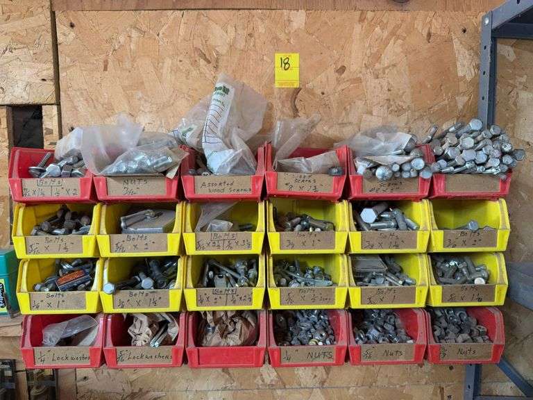 Assorted hardware in hardware bins