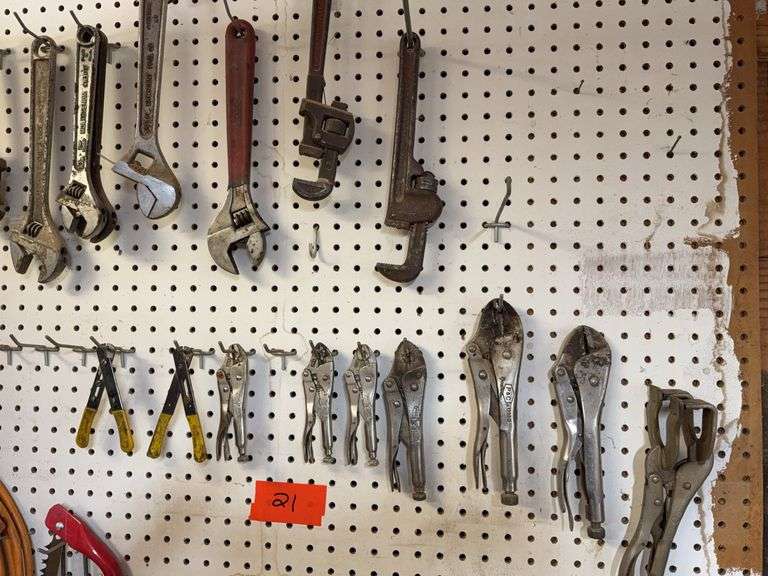 Assorted crescent, wrenches, pipe, wrenches, and vice grips