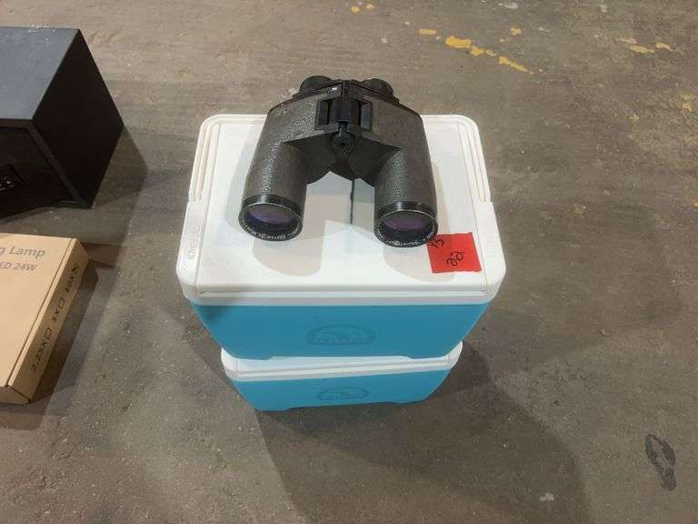 Binoculars and coolers