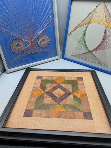 Hand-made framed string art & wooden mosaic