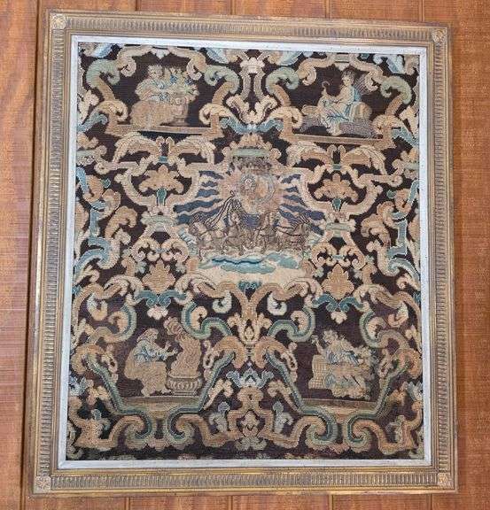 Framed Antique Needlework Tapestry Piece