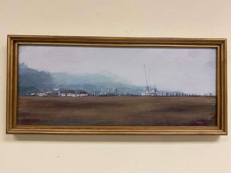 Framed Impressionist Scenic Seaport Oil on Canvas- signed Parker