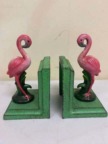 Vintage Cast-Iron Flamingo Bookends
