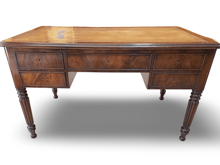 Hand Crafted Louis-Philippe Partners Leather Inlaid Flat Desk with pull out writing boards