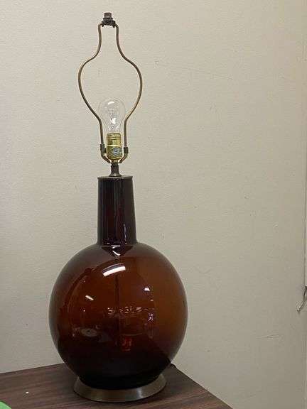 Vintage Amber Bubble Glass Bottle Lamp- approx. 32"H