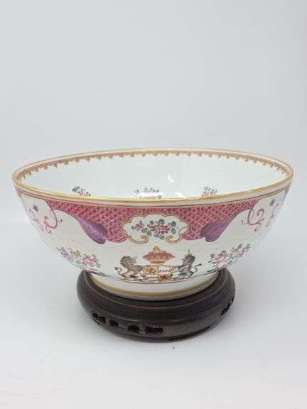 Chinese Export Armorial Style Porcelain Punch Bowl believed to be by Samson
