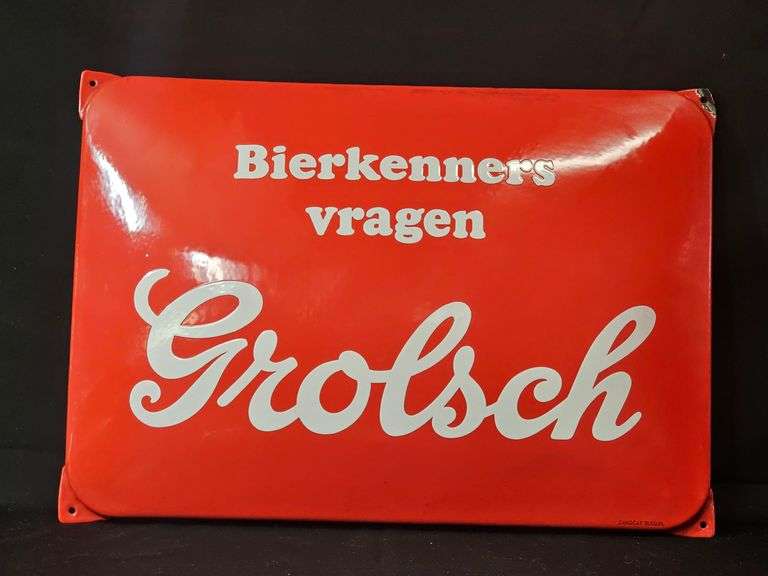 Grolsch Metal Enamel Dutch Beer Advertising Sign by Langcat Bussum