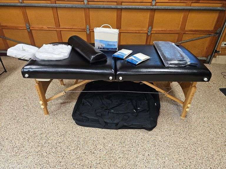 Master Massage Equipment Husky Gibraltar XXL 32" Portable Massage Table with various accessories