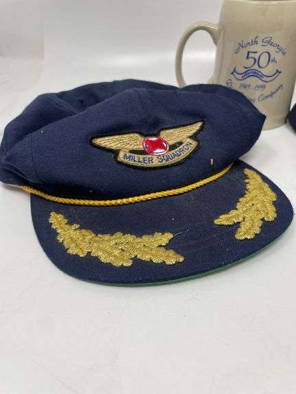 Vintage Miller Scrambled Egg Officer Hats, Bottle Opener and 50th Anniversary Mug