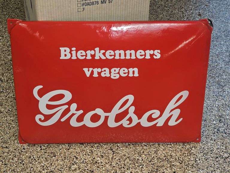 Grolsch Metal Enamel Dutch Beer Advertising Sign by Langcat Bussum