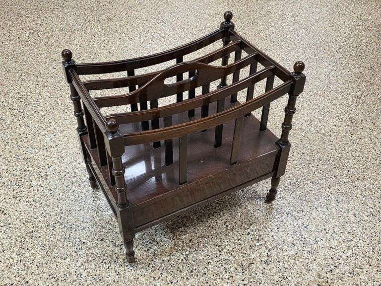 Vintage Wooden Magazine Storage Rack on castors