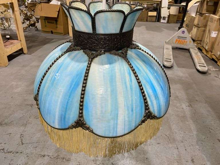 Vintage Tiffany Style Slag Glass Fringed Swag Lamp Shade