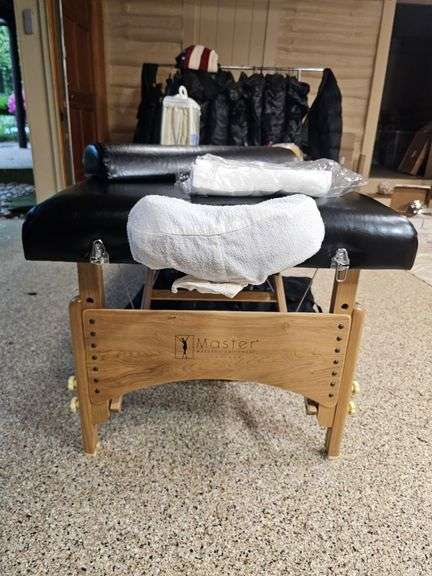 Master Massage Equipment Husky Gibraltar XXL 32" Portable Massage Table with various accessories